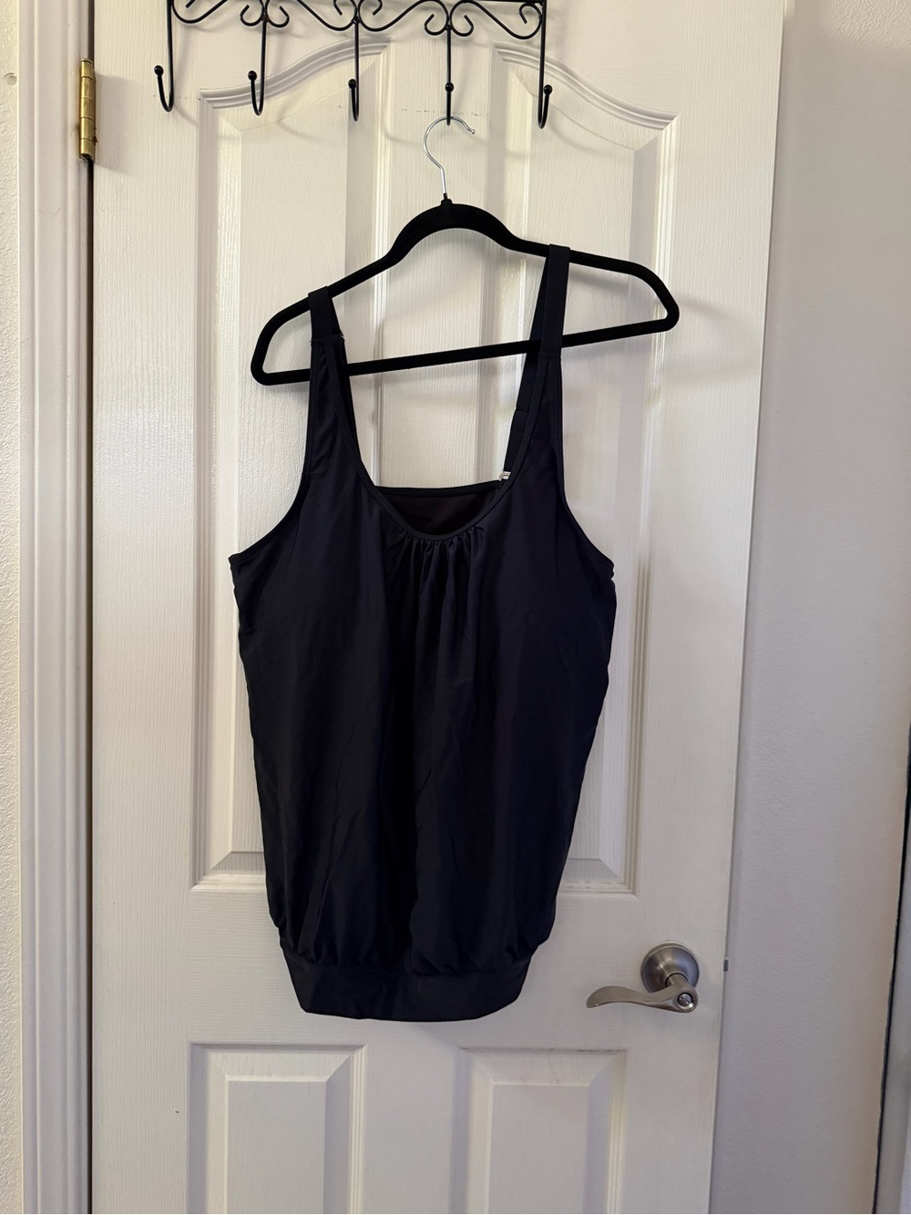 Women’s Black Tankini Top with Gathered Scoop Neck